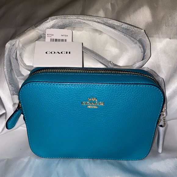 ❌SOLD❌ Coach 87734 Mini Camera Bag Pebble Leather Crossbody Teal - Picture 1 of 11